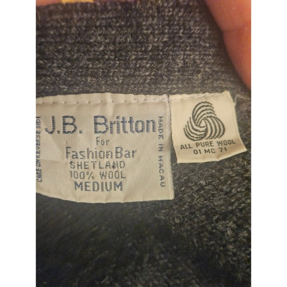 J.B. Britton Shetland Wool Cardigan Sweater Medium V-Neck Button Front Pockets - Picture 6 of 6